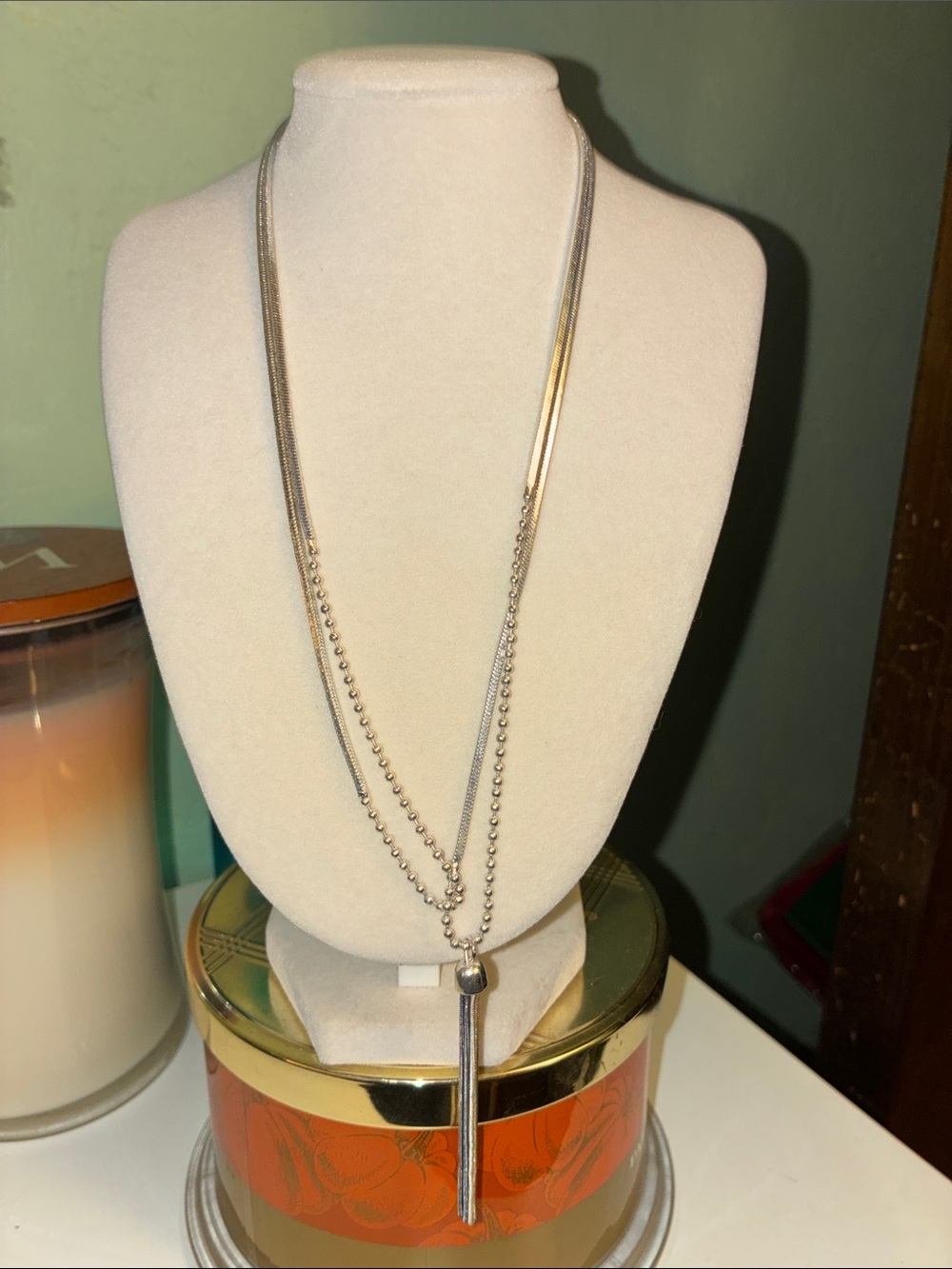 Silver toned Long Tassel Layered Necklace - Women's Jewelry